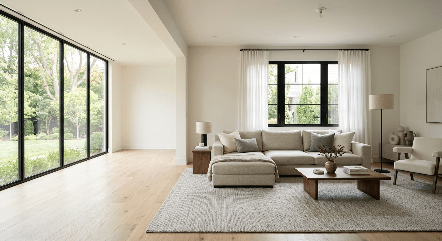 Modern sectional sofa in a bright, sophisticated living room